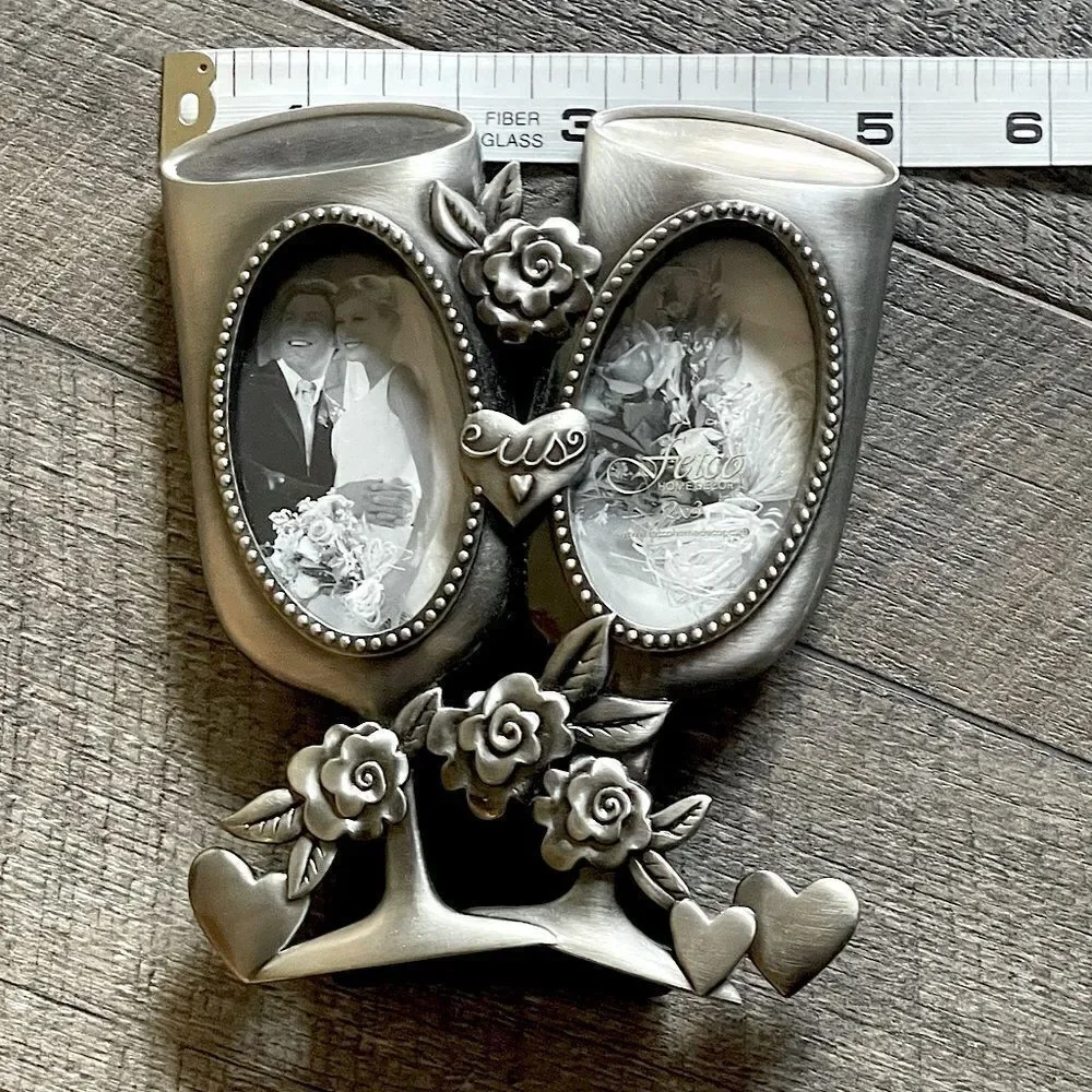 New! Fetco, Metal Champagne Glasses, Picture Frame. 6in. x 5 in. Total.